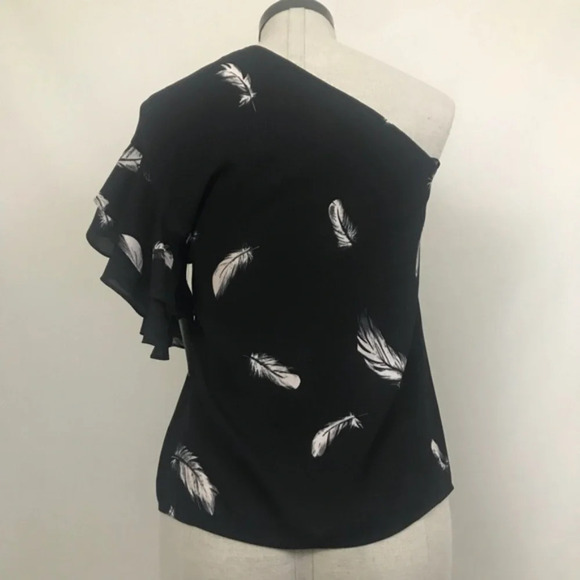 2 for 15 Trouve one shoulder blouse feather print ruffle - Picture 3 of 5